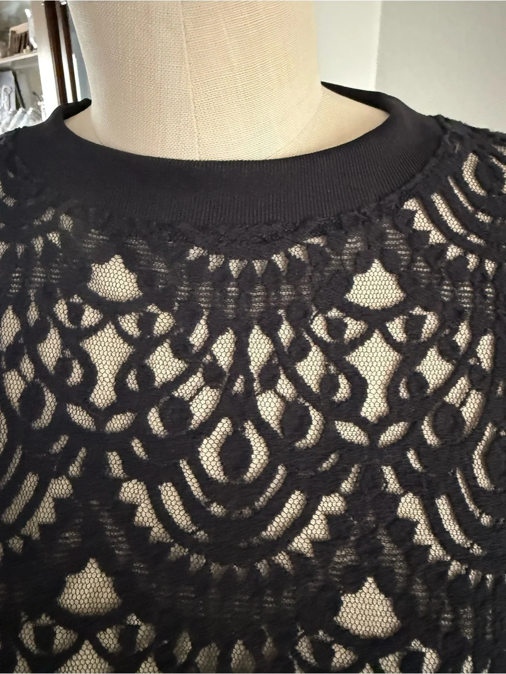 Banana Republic Women’s Black Lace Long Sleeve Top With Back Button Closure S